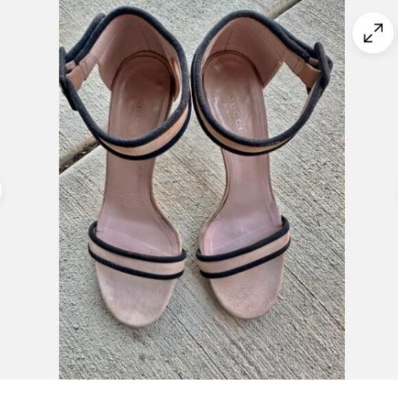 Gucci Suede Colorblock Dusty Rose Beige Luxury Ankle Strap Open Toe Sandals 37.5 - Picture 7 of 11